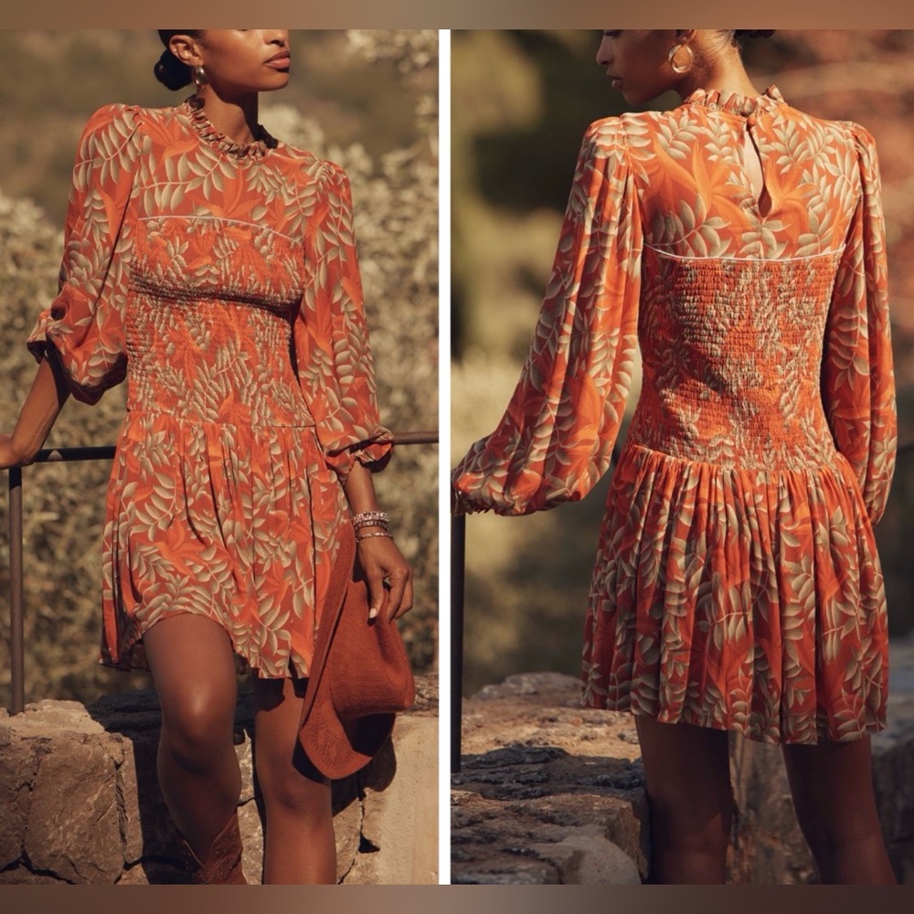 Farm Rio Long-Sleeve Mock-Neck Printed Mini Dress